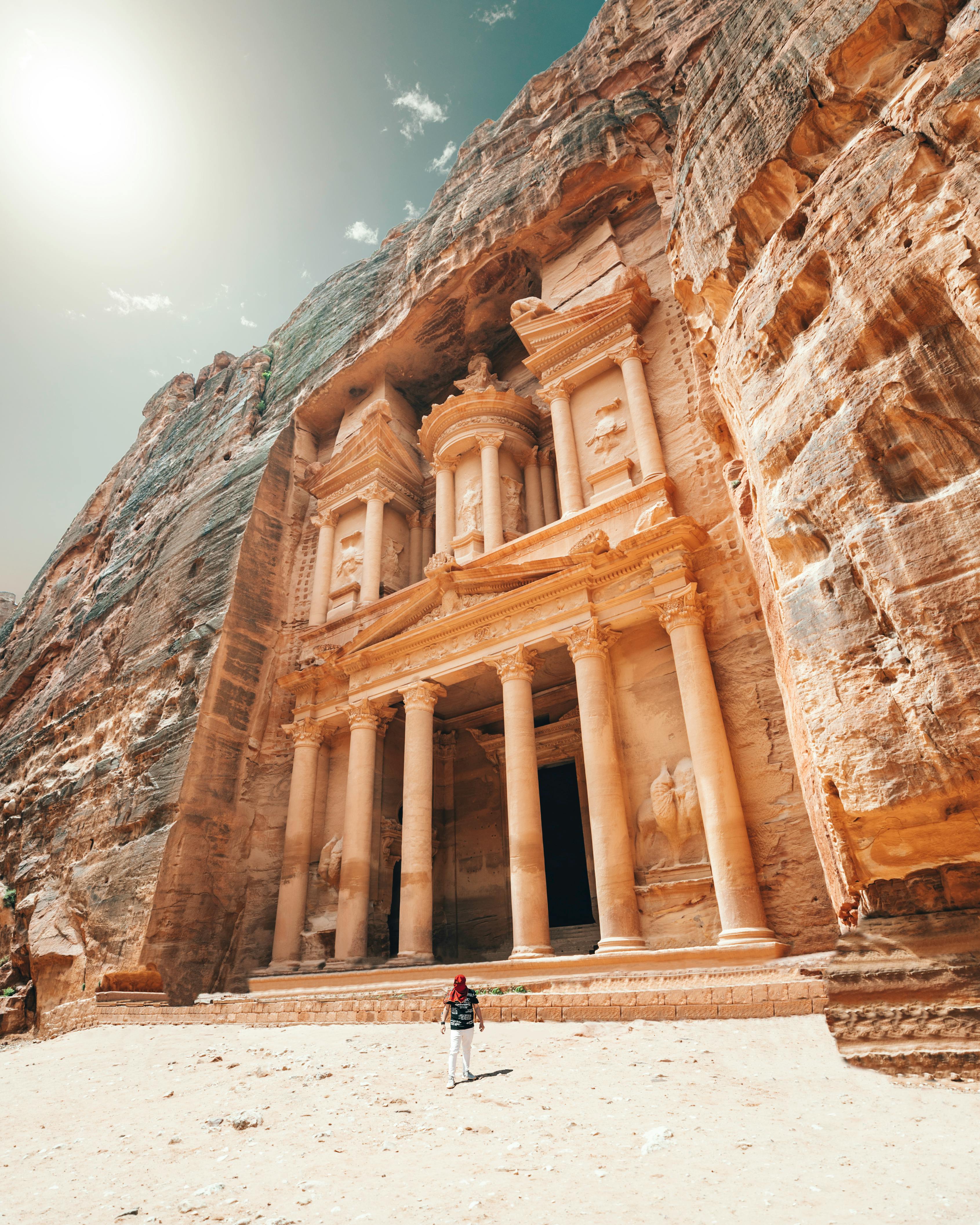 The Treasury at Petra carved into pink sandstone