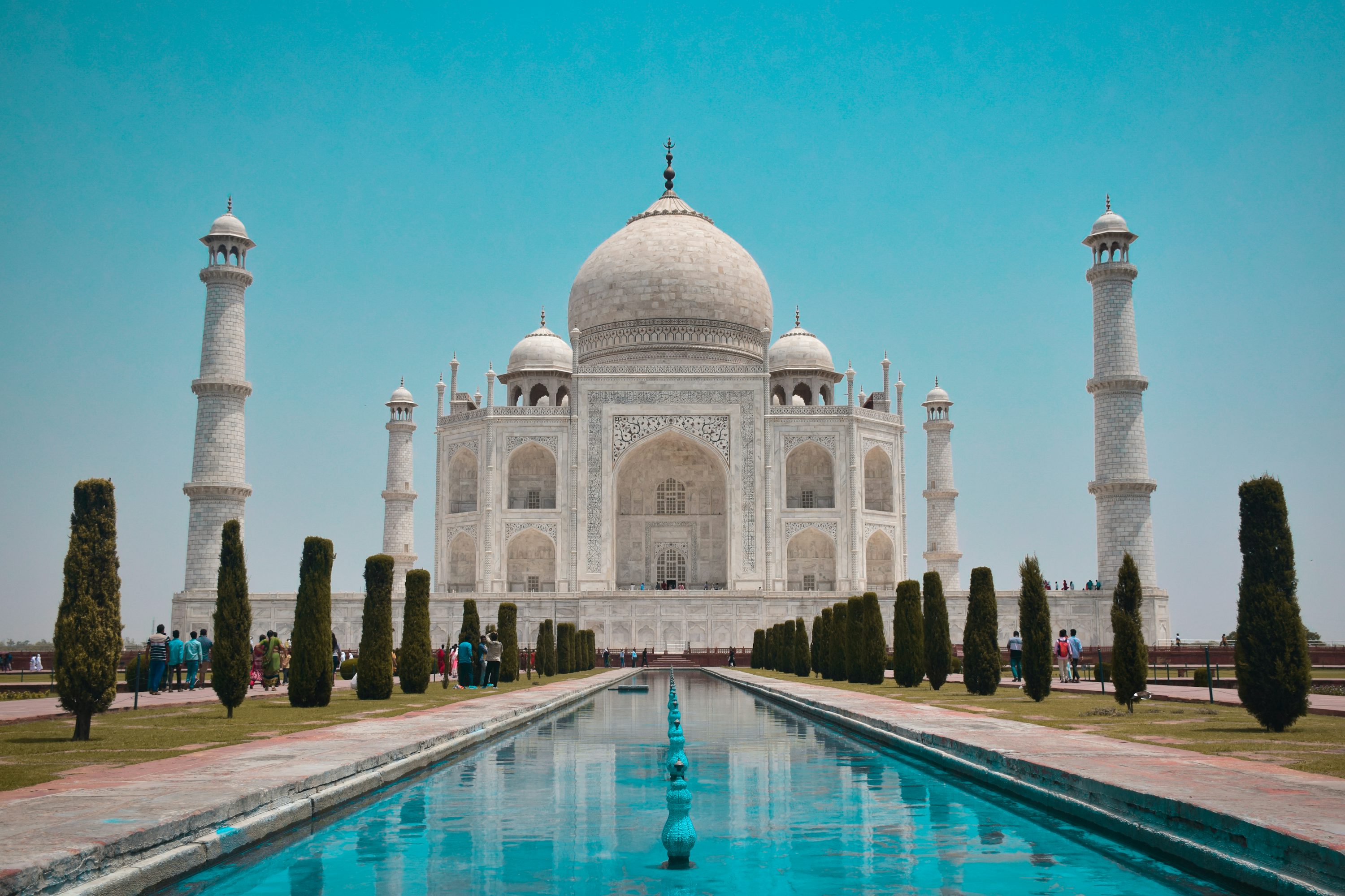 The Taj Mahal reflected in its gardens